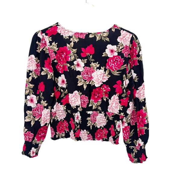 American Eagle Black Floral Long Sleeve Blouse Sz M - Picture 4 of 4
